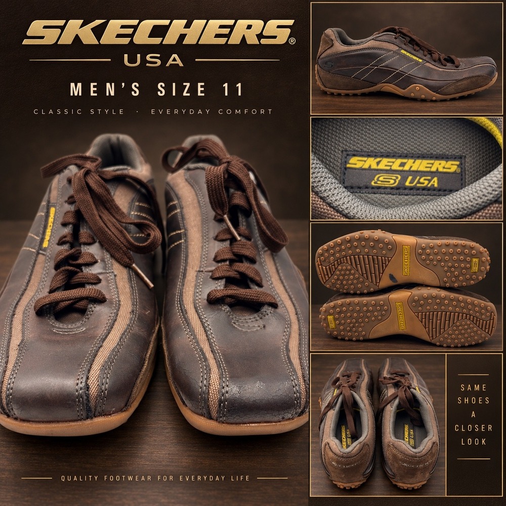 Skechers USA 61575 Mens Brown Leather Suede Canvas Athletic Sneakers Size 11